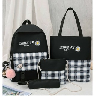 Set 4 món balo, túi thời trang đi học đẹp, giá rẻ - BÔNG CÚC CARO