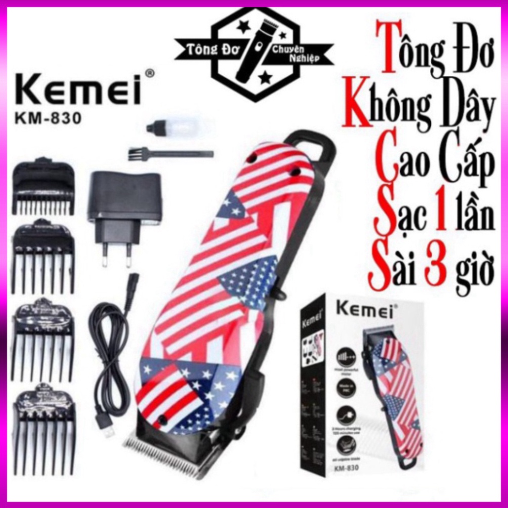 Tông Đơ Cắt Tóc Kemei KM-830 Cao Cấp Không Dây | Tăng Đơ Dùng Cho SALON, Thợ Chuyên Nghiệp