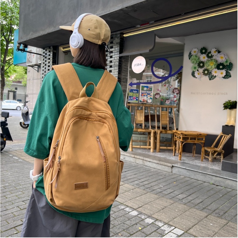 Balo Ulzzang đi học đi chơi cho nam nữ cá tính khóa dây da độc lạ, Cặp sách cỡ lớn nhiều ngăn dáng to vải canvas đẹp rẻ