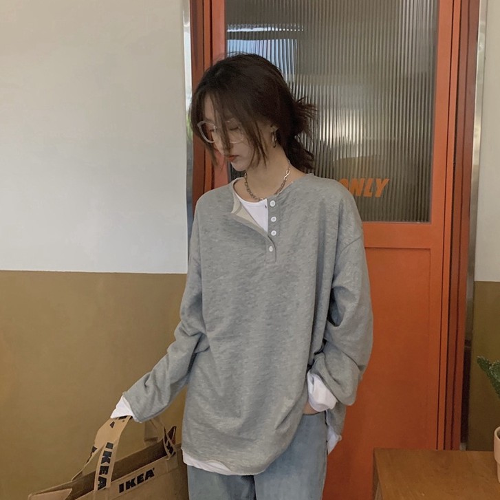 Áo thun dài tay dáng rộng phong cách đơn giản thời trang Hàn Quốc | BigBuy360 - bigbuy360.vn