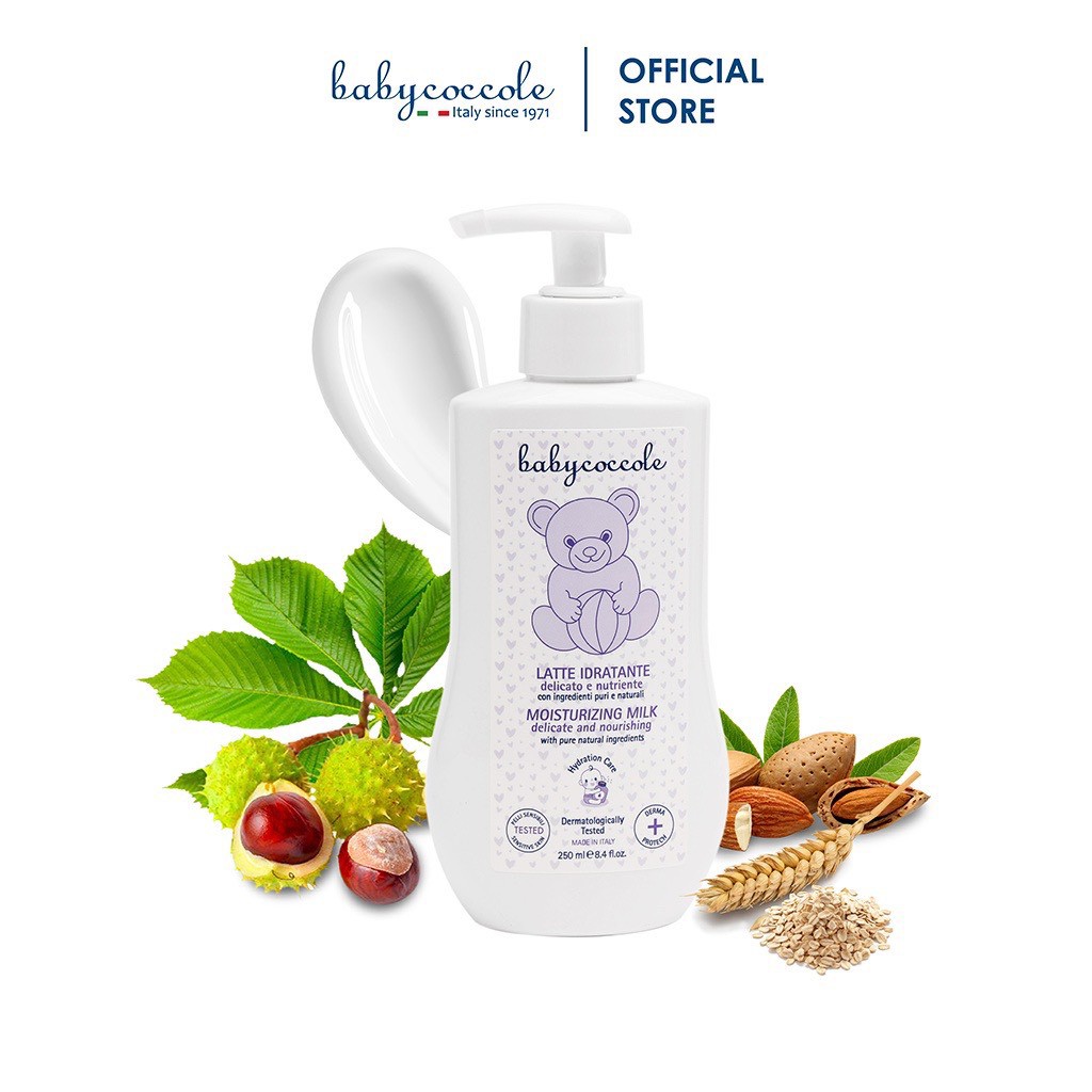 Sữa dưỡng ẩm/ dưỡng thể cho bé Babycoccole 0M+ dưỡng da trẻ em & em bé từ sơ sinh chiết xuất hạnh nhân 250ml