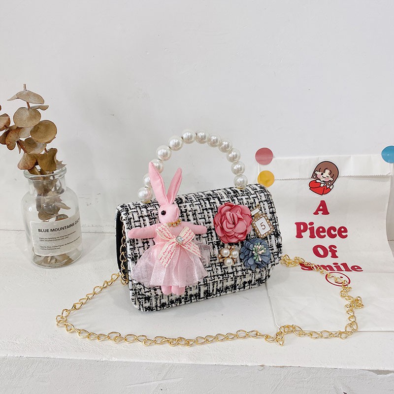 Túi dạ đính thỏ mini xinh xắn, túi đeo Fuha dáng vuông dễ thương cho bé