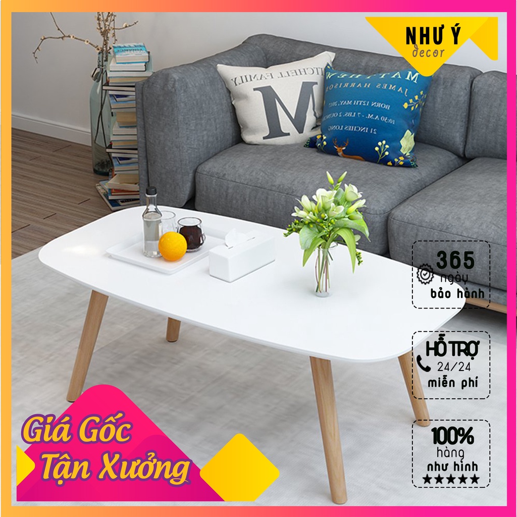 Bàn Trứng Sofa ⚡FREE SHIP⚡ Bàn Cà Phê Chân Gỗ Sồi Cao Cấp Kích Thước 90x50 cm