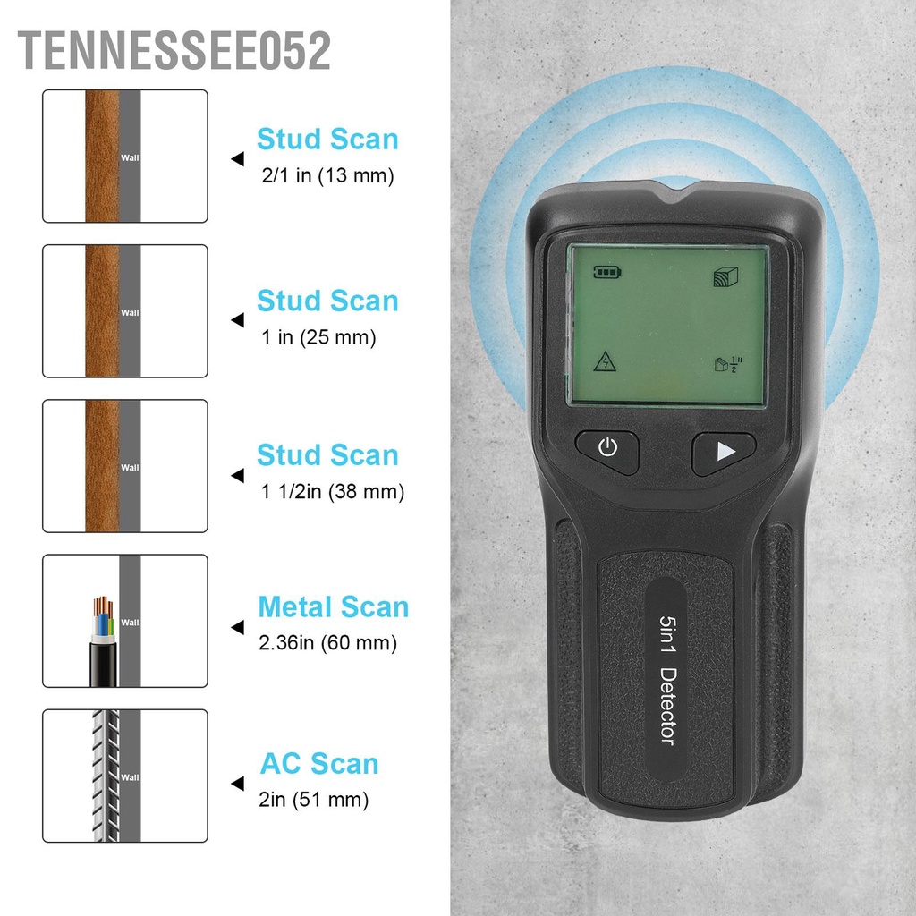 Tennessee052 5 trong 1 Stud Finder Máy quét tường đa chức năng LCD dò kim loại điện tử HW430