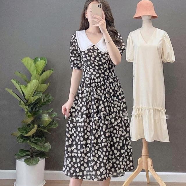 Váy hoa cúc cổ trắng dành cho nữ