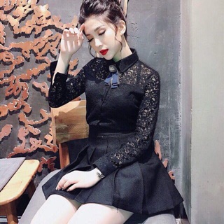 Áo ren cổ nơ tiểu thư