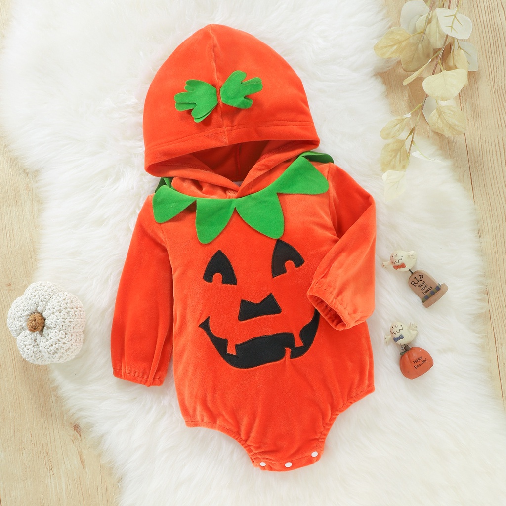 Áo liền quần tam giác tay dài hình bí ngô Halloween cho bé từ 0-20 tháng tuổi