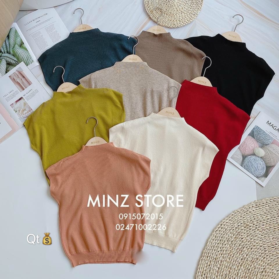 Áo len dáng rộng mềm mịn cộc tay, Áo len cổ cao 3p vai hến ngắn tay AL1923 - NhiNhi Shop