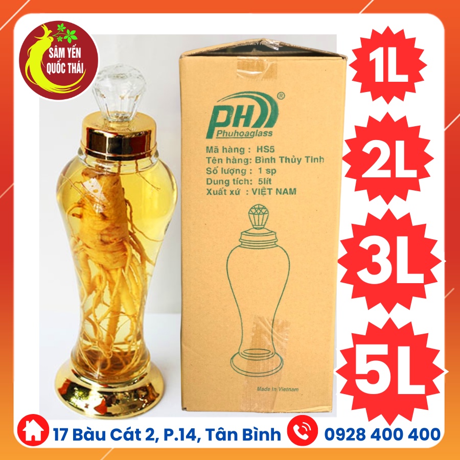 Bình Ngâm Rượu Phú Hòa 1 Lít, 2 Lít, 3 Lít, 5 Lít, Bình Thủy Tinh Việt Nam Phú Hòa 1L 2L 3L 5L Nắp Vàng, Đế Vàng Bền Đẹp