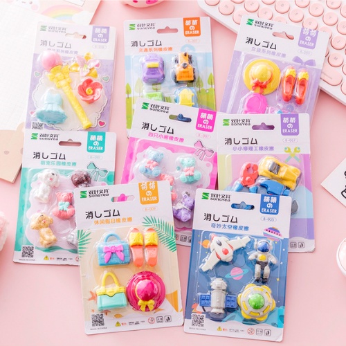 Vỉ Gôm Tẩy Chì 4 Hình Nghộ Nghĩnh Siêu Dễ Thương Tiện Dụng Cho Bé Trai/Gái