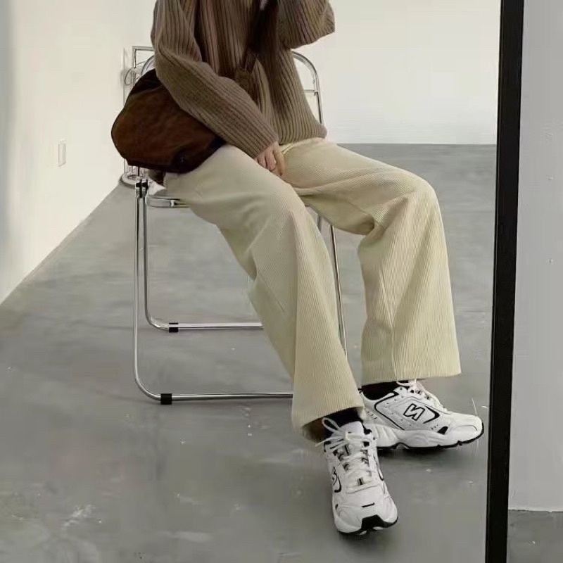 Quần Ống Suông Nam Nữ Unisex Màu Be Gân Tăm Cạp Chun Phong Cách Ulzzang Hàng Chuẩn Form Loại 1