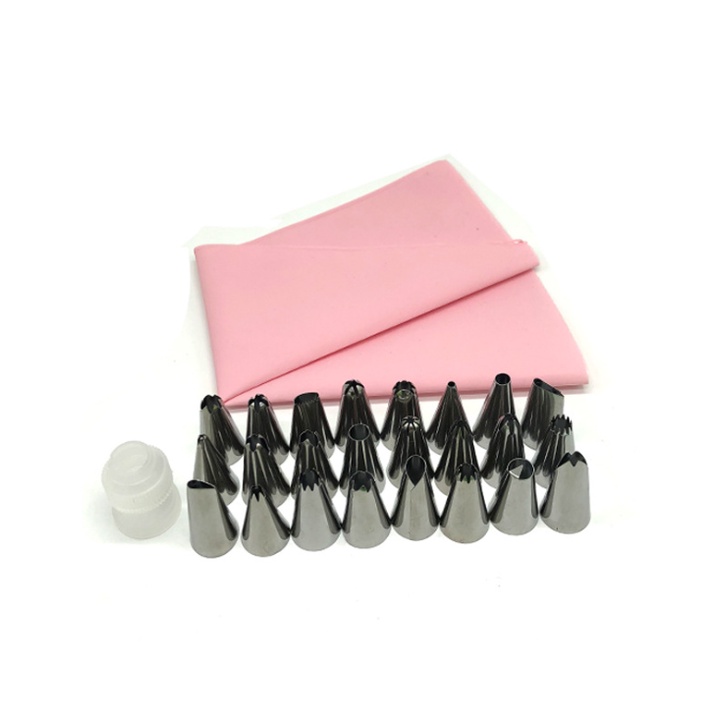 Set 26 Túi Silicone Bắt Bông Kem Tái Sử Dụng Được + 24 Đầu Phun Kem Trang Trí Bánh
