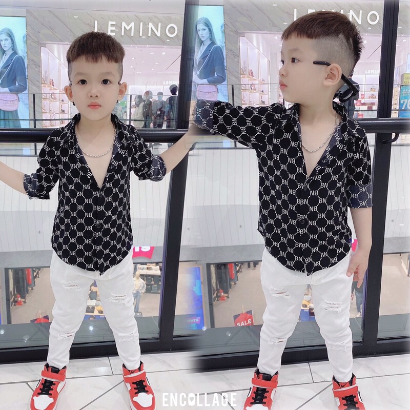 (jean baby kho sỉ) Áo sơ mi lụa dài tay họa tiết siêu hót size đại(20-30kg)
