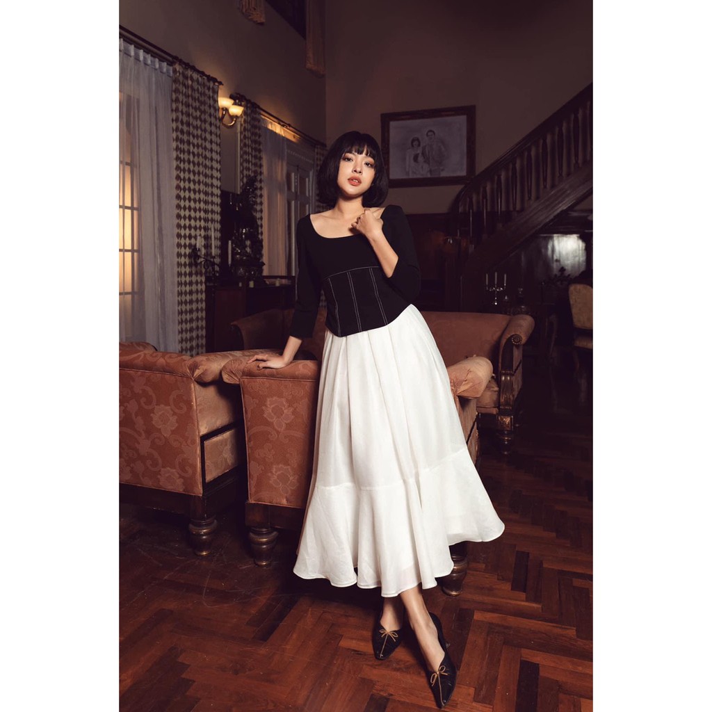 MAVEN - Chân váy trắng rũ phồng dáng dài M'aimer Skirt