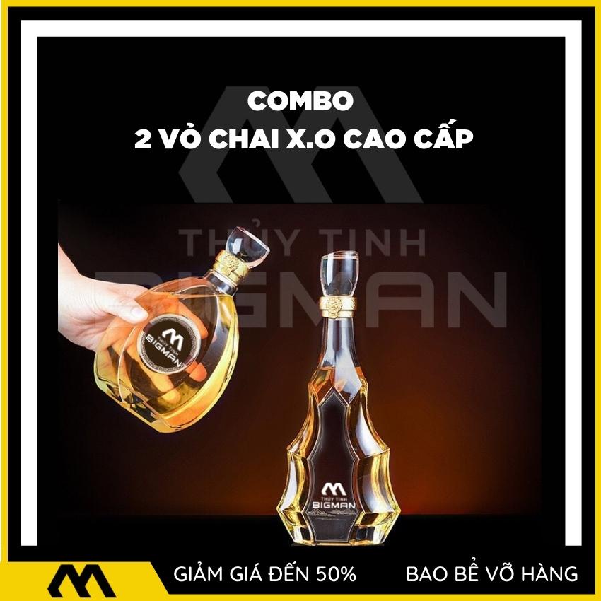 [Combo 2] Vỏ Chai XO (tặng tem XO) kiểu dáng chai thủy tinh 500ml đựng rượu nắp đặc nguyên khối CB-M3233 - BIGMANSTORE