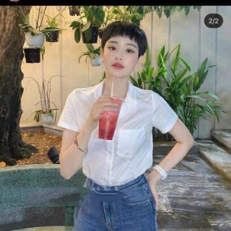 Áo sơ mi trắng cộc tay vải thô lụa đủ size s m l xl huyen hip