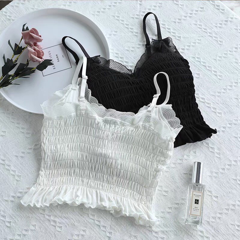 Áo bra 2 dây sexy nhún viền ren có lót ngực YUKI STORE 077