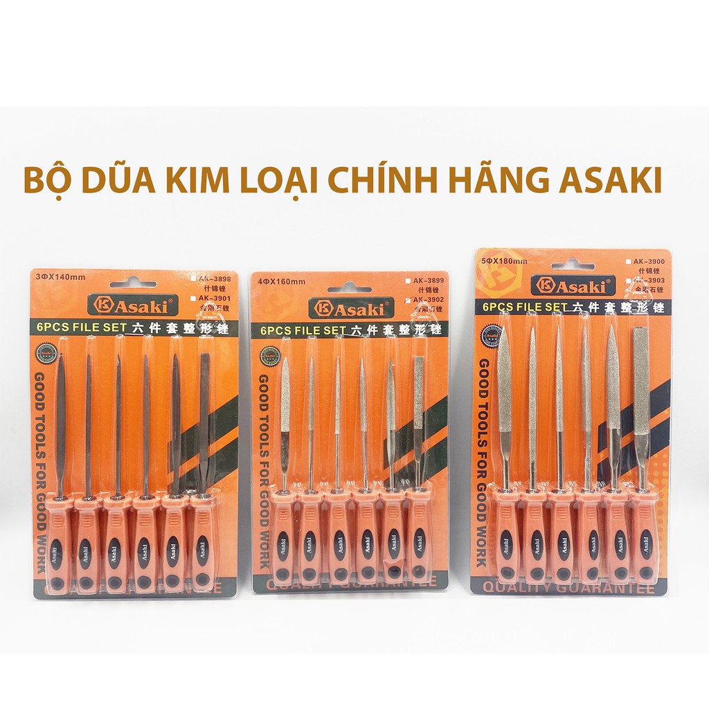 Bộ 6 dũa mài kim loại hợp kim đa năng chính hãng Asaki các loại 5x180mm AK-3903, 4x160mm AK-3902,  3x140mm AK-3898