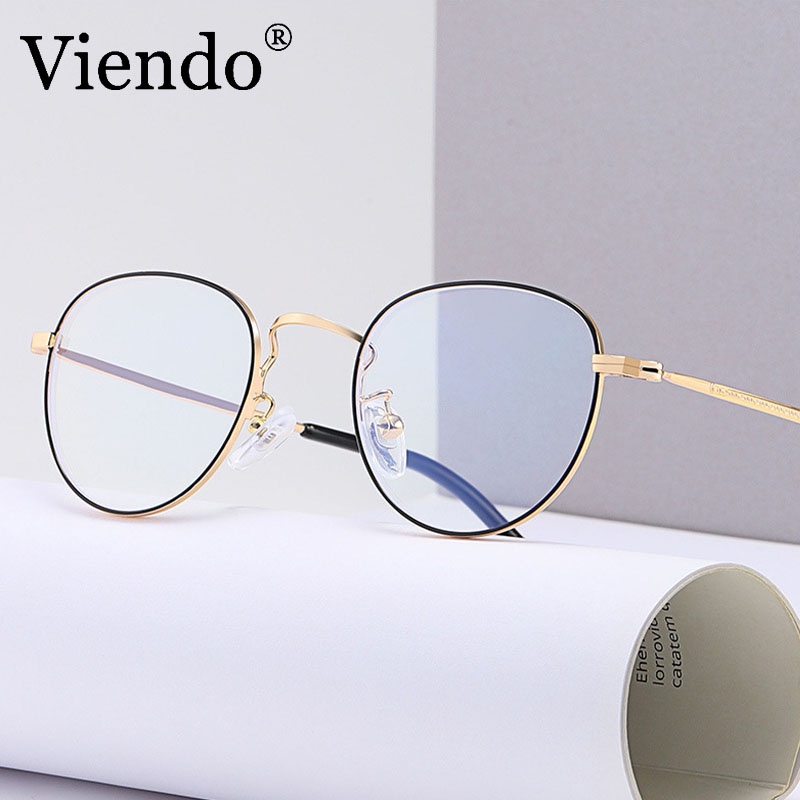 Kính cận VIENDO gọng kim loại tròn tròng đổi màu chống ánh sáng xanh phong cách Hàn Quốc cho nam nữ