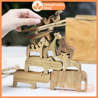 Đồ chơi gỗ Bộ 10 con thú cân bằng, đồ chơi xếp hình giúp phát triển khả năng cơ bản.
