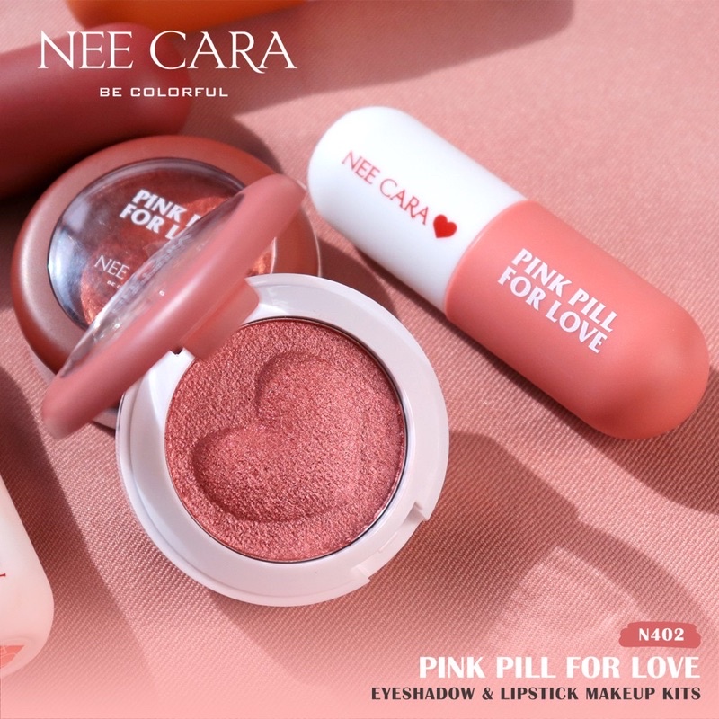 Set Son Môi, Phấn Mắt kết hợp Má Hồng 2in1 Nee Cara Pink Pill For Love N402
