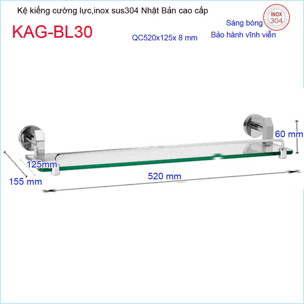 Kệ kính phòng tắm Kace KAG-BL30 SUS304, Kệ kiếng cường lực inox dập khuôn Nhật Bản thiết đẹp sử dụng tốt