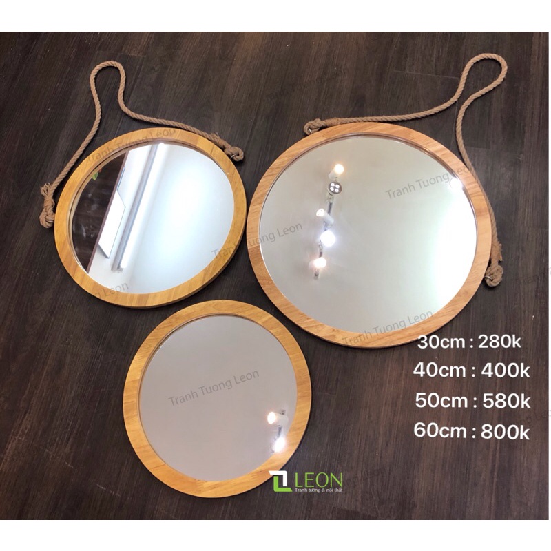 Gương decor tròn, khung gỗ, dây thừng