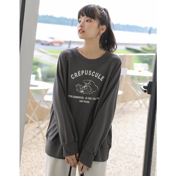 Áo thun nữ cổ tròn tay dài màu trơn đơn giản in chữ 45848 | BigBuy360 - bigbuy360.vn