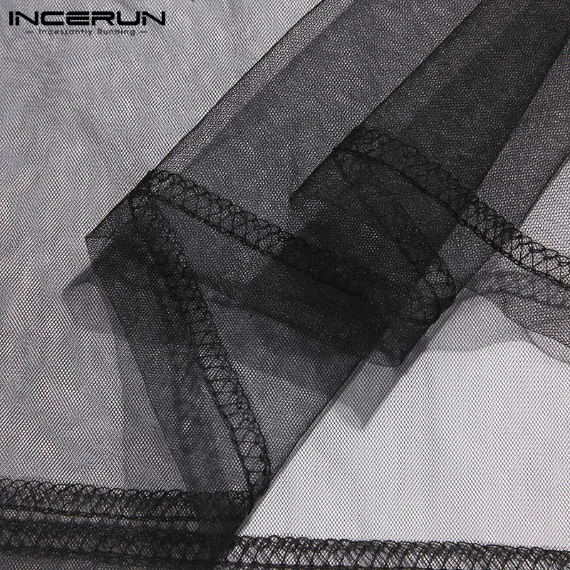 Áo tank top INCERUN cổ tròn phối tua rua xuyên thấu thời trang mùa hè cho nam