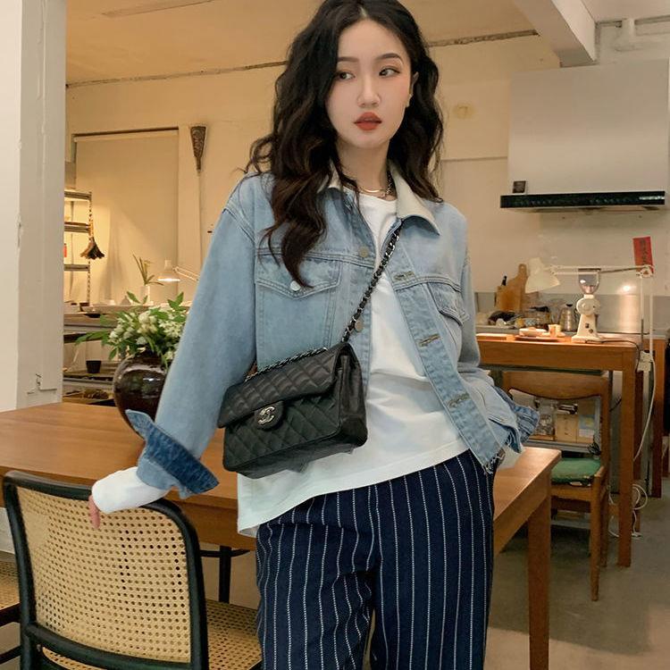 Honypove Áo Khoác Denim Dáng Ngắn Phong Cách Hàn Quốc Cá Tính Dành Cho Nữ