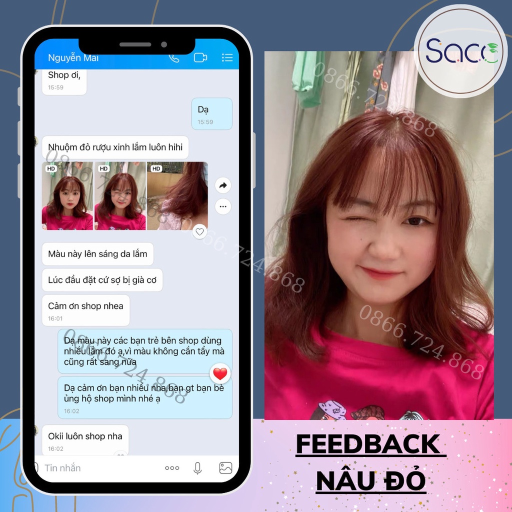 Dầu gội nhuộm tóc Nâu Đỏ SACO Grape Red 04 từ thảo dược thiên nhiên không gây khô xơ tóc