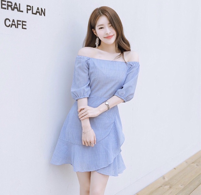 [Mã FATHANG5 giảm 10K đơn 50K] Đầm sọc xanh tùng bèo (kèm hình thật) | BigBuy360 - bigbuy360.vn