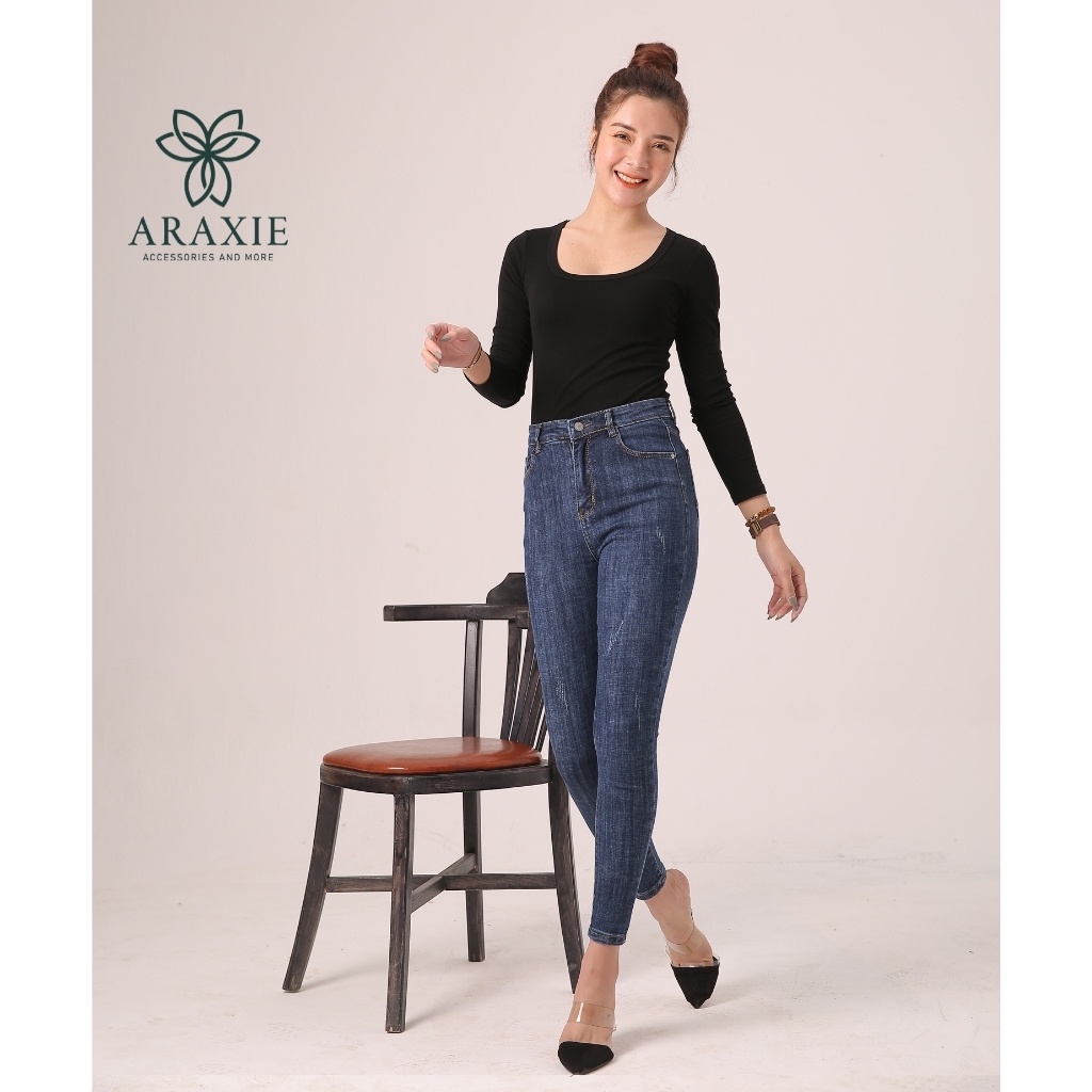 Quần Jean Skinny Nữ Lưng Cao Araxie Quần bò nữ ôm cạp cao màu xanh xước Co Giãn 4 Chiều Tôn Dáng JASKX10 | BigBuy360 - bigbuy360.vn