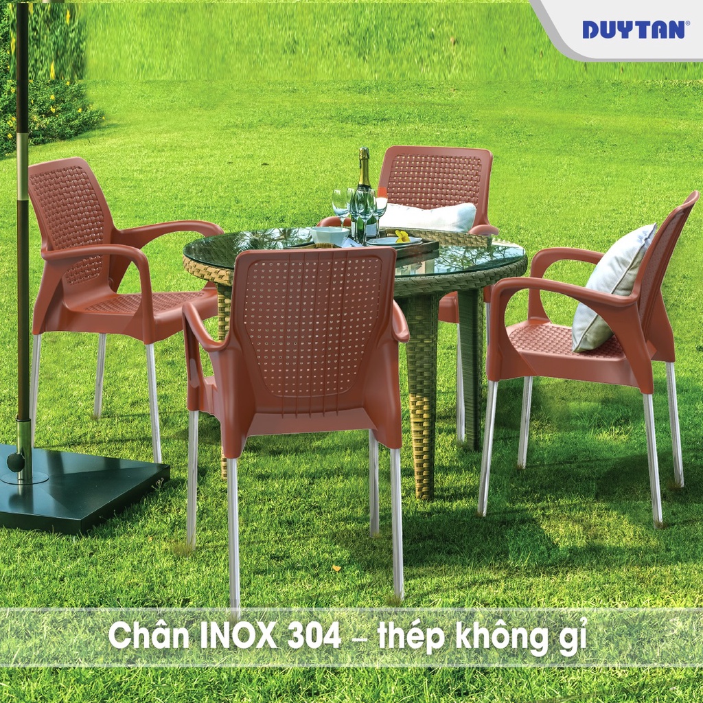 GHẾ MÂY ĐAN DUY TÂN NHỰA NGUYÊN KHỐI- CHÂN INOX DÀY 304