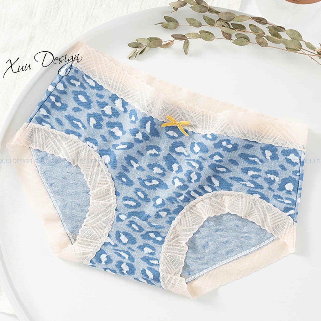 Quần Lót Cotton da báo phối ren nơ, chất liệu co dãn Xuu Design QC08