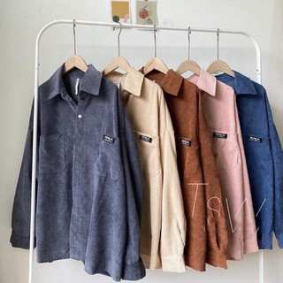 Sơ mi nhung tăm dáng rộng, áo khoác nhung tăm ulzzang ( ảnh thật / có sẵn )