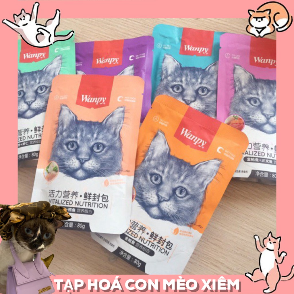 Combo pate cho mèo Wanpy 80g, thức ăn tăng cân mập mèo con lớn nhỏ Con Mèo Xiêm