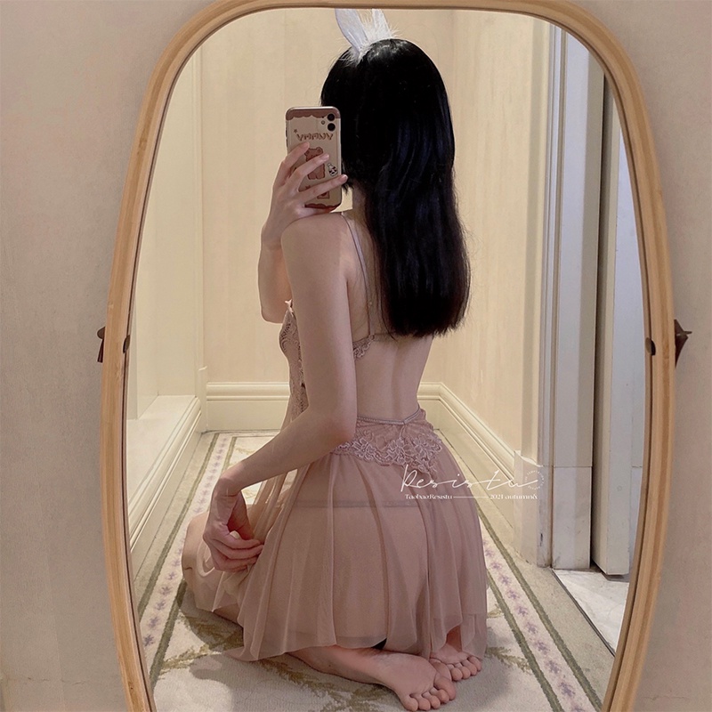 Đồ ngủ sexy nữ/ Váy ngủ gợi cảm /Đầm ngủ 2 dây ren xuyên thấu cài trước có gọng ngực (tặng kèm quần chip xinh) C800o
