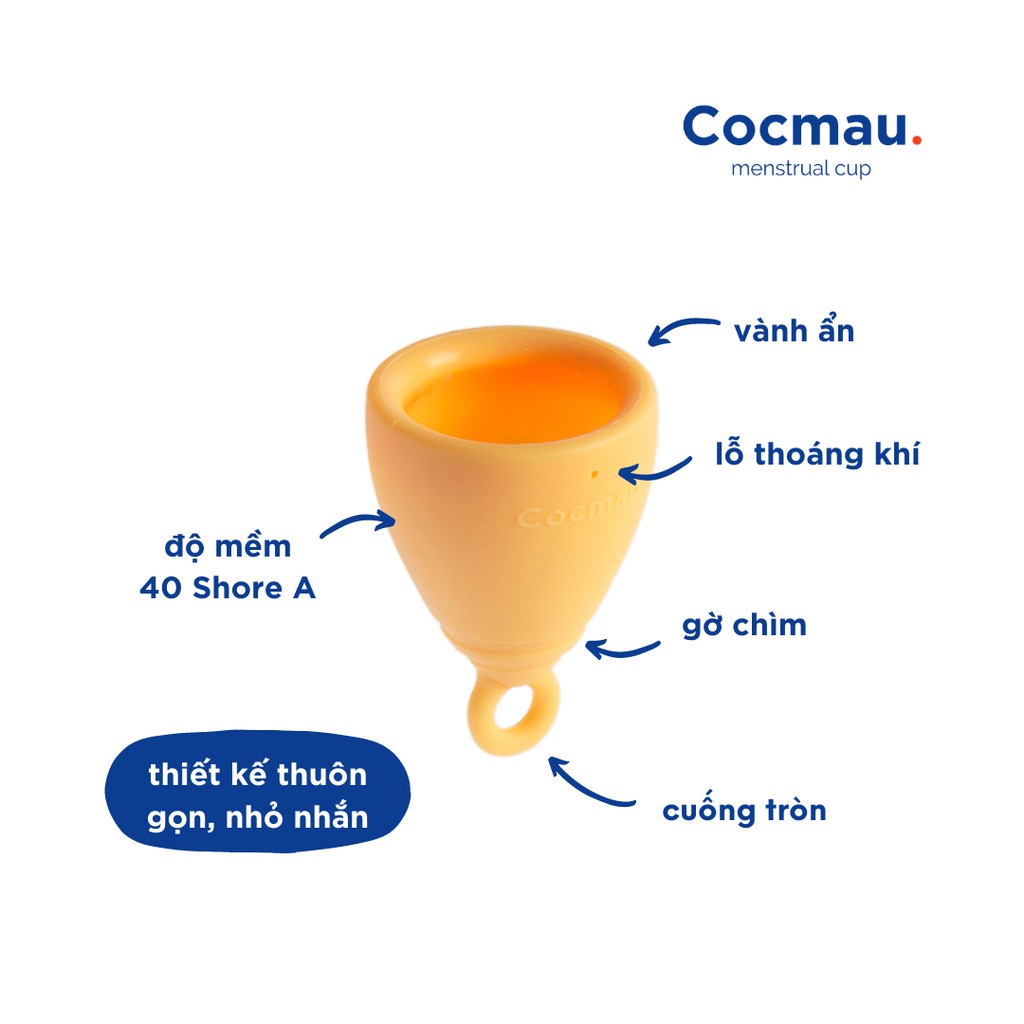 Cốc nguyệt san cải tiến Cocmau - Cuống tròn dễ tháo - Thiết kế vành ẩn nhỏ gọn - 100% silicone y tế - Xanh Pastel