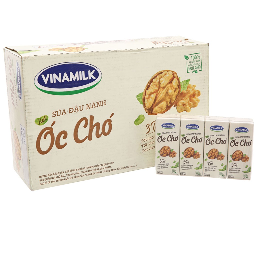 [CHÍNH HÃNG] Sữa Đậu Nành Hạt Óc Chó Vinamilk Thùng 48 Hộp x 180ml