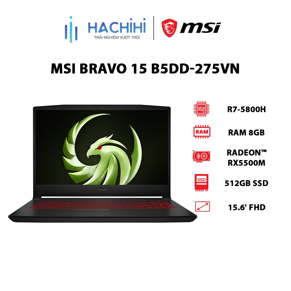 Laptop MSI Bravo 15 B5DD-275VN R7-5800H | 8GB | 512GB |RX5500M 4GB | 15.6' FHD W11