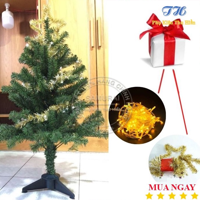 Cây Thông Noel Để Bàn 90cm Kèm Dây Đèn Led, Ngôi Sao Đỉnh Và Dây Kim Tuyến Trang Trí Giáng Sinh