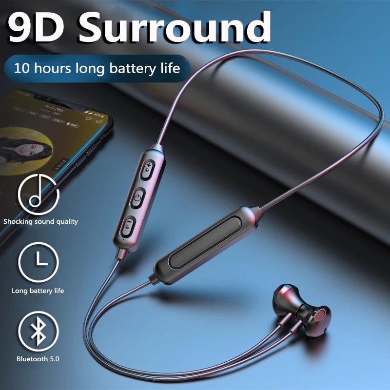 Tai Nghe Bluetooth 5.0 Bt95/BT06 Chống Thấm Nước Có Dây Đeo Cổ Tích Hợp Nam Châm Tiện Dụng
