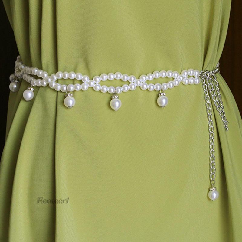 [Fenteer1] Thắt Lưng Đính Ngọc Trai Thanh Lịch Kèm Tua Rua Phụ Kiện Hóa Trang / Nhảy