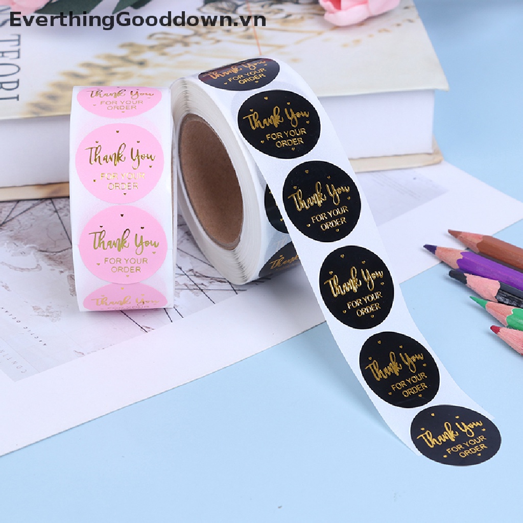 Everthinggooddown 500 Miếng Dán Hình Trái Tim Cảm Ơn Màu Đen Hồng Làm Bằng Tay