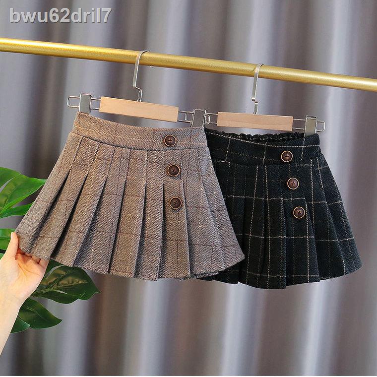 ☂Váy ngoài cho bé gái, xếp ly, vải len dạ phiên bản hàn quốc xuân thu, liền trẻ em kẻ sọc kiểu tây mới lạ
