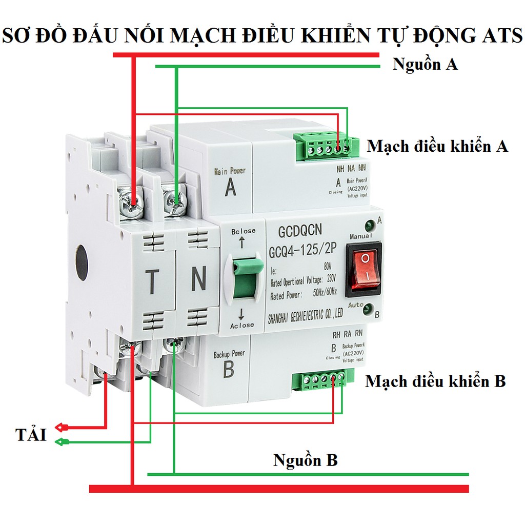 Cầu dao đảo chiều tự động ATS 2P-80A chuyển nhanh không mất điện,ATS 2P, bộ đổi nguồn tự động - CHÍNH HÃNG