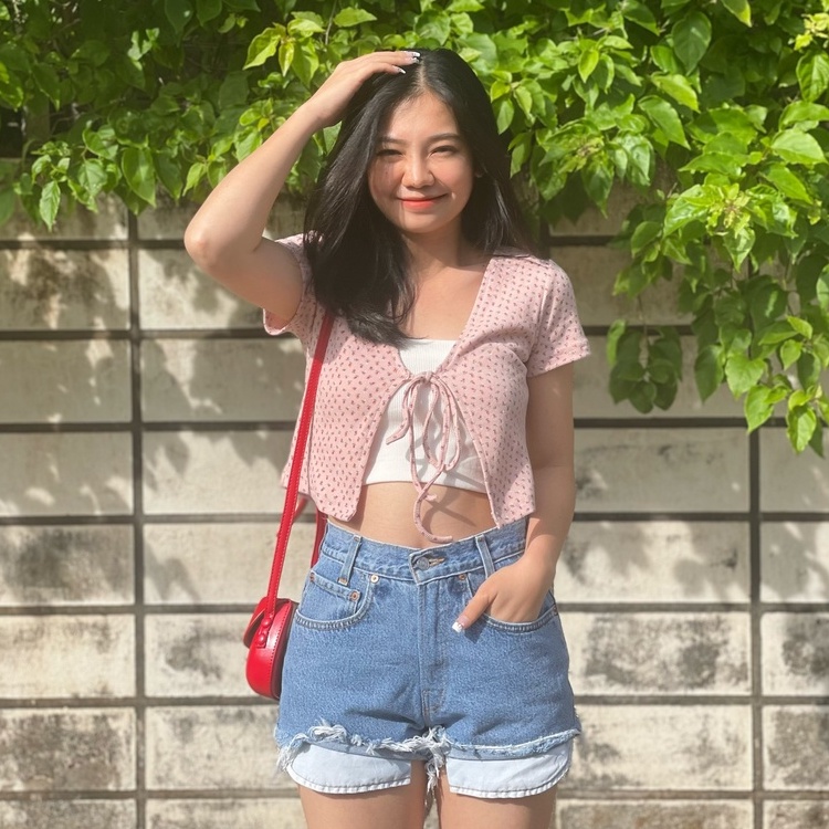 Annniegals - Set áo thun gân in hoạ tiết hoa - Elite Crop Set