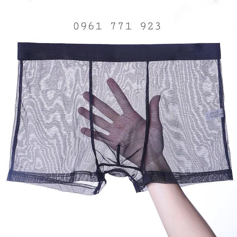 Quần lót nam lưới trong suốt thông hơi Cao Cấp - Quần sịp lưới nam đùi boxer xuyên thấu Men sexy có big size đen trắng