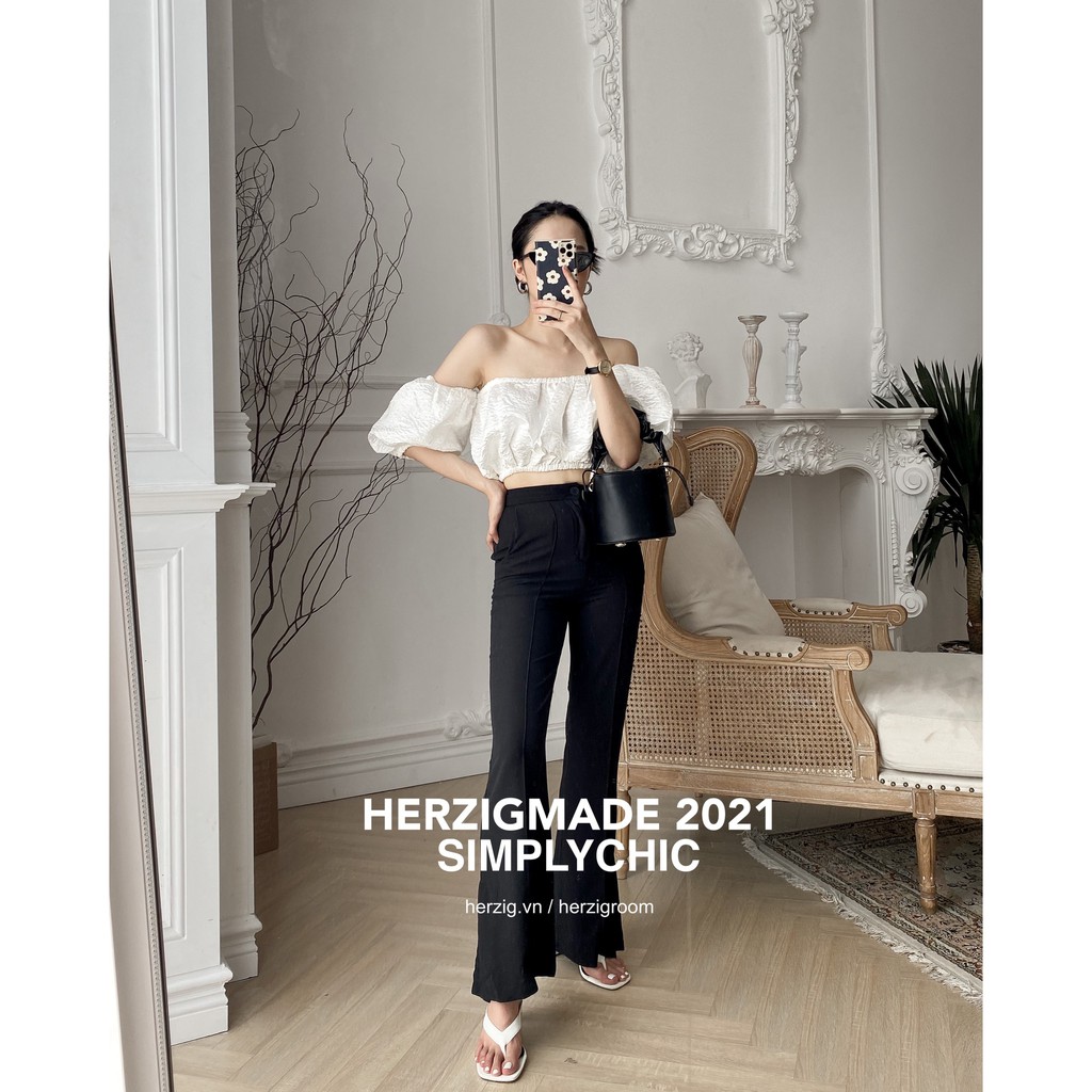 Áo trễ vai HERZIGMADE chất xốp sịn 2 lớp sang chảnh Bambi top - A2769
